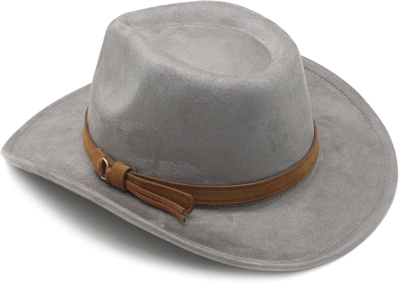 CCAKXCJJ Unisex Western Suede Cowboy Cowgirl Hat Classic Wide Brim Fedora Hat for Men &Women - Image 3